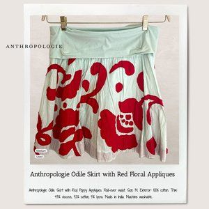 Anthropologie Odile Skirt with Red Floral Applique